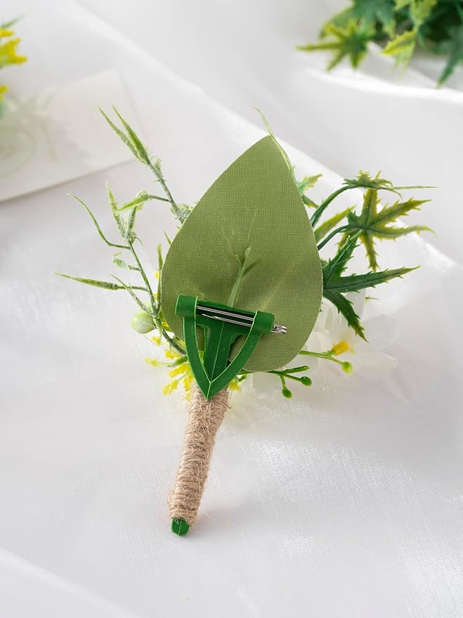 Greenery Boutonnieres with Pins for Men Wedding Groom and Groomsmen Succulent Plants Boutonniere for Rustic Fall Vintage Wedding Prom Set of 10