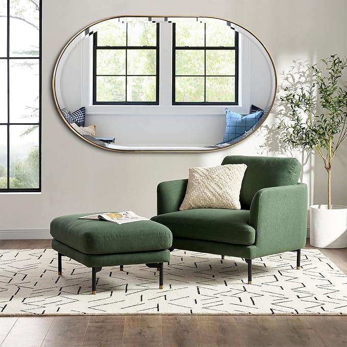 POZINO Oblong Beveled Mirror, 48"x28" Modern Bathroom Vanity Mirror Over Sink, Pill Shaped Capsule Wall Mounted Mirrors for Living Room Bedroom Entryway, Hangs Vertically or Horizontally
