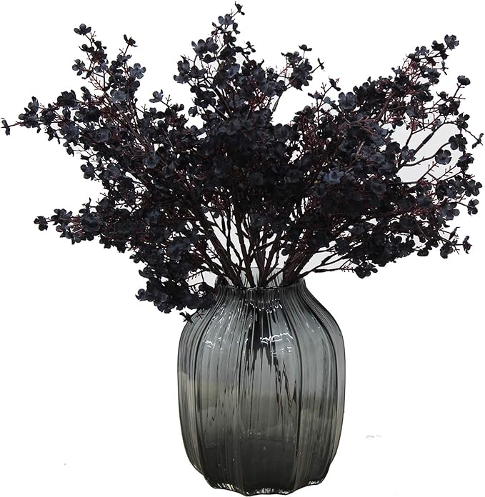 JAKY-Global Babys Breath Silk Artificial Flowers Bulk with Vase 10pcs for Fall Decor Fake Flower Bouquet Bulk for Home Kitchen Indoor Bouquet Floral Arrangement Table Centerpieces Party Decor(Black)
