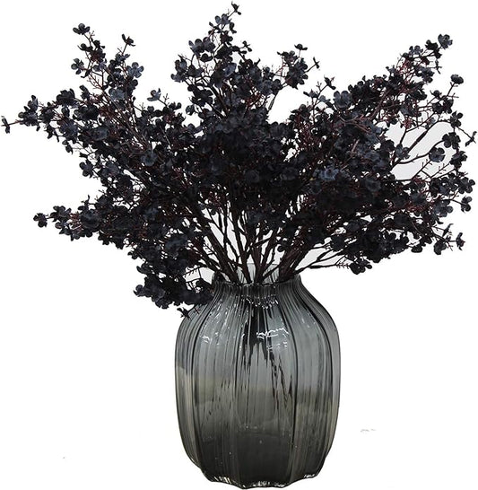 JAKY-Global Babys Breath Silk Artificial Flowers Bulk with Vase 10pcs for Fall Decor Fake Flower Bouquet Bulk for Home Kitchen Indoor Bouquet Floral Arrangement Table Centerpieces Party Decor(Black)