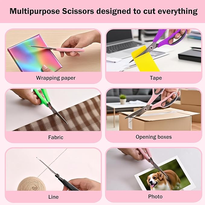 24 Pack Scissors, Rkqoa 8" All Purpose Classroom Scissor Bulk Comfort-Grip Sharp Shears for Office School House Sewing Fabric Craft Supplies, High/College School Teacher Student Scissors