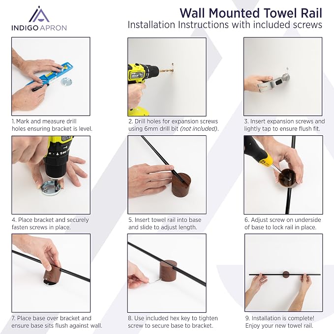 Towel Bar for Bathroom Wall, Towel Holder 20 Inch, Black Aluminium, No Drill Adhesive or Screw Mount, Modern Minimalist Towel Rack, Kitchen & Bathroom, Wall Mounted