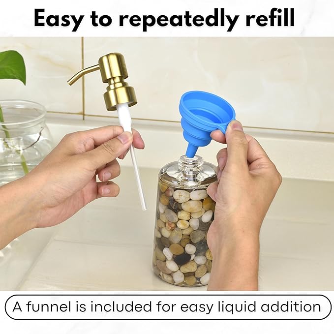 Handmade Refillable Soap Dispenser for Bathroom & Kitchen, Rocks Stone Soap Dispenser with Gold Stainless Steel Pump
