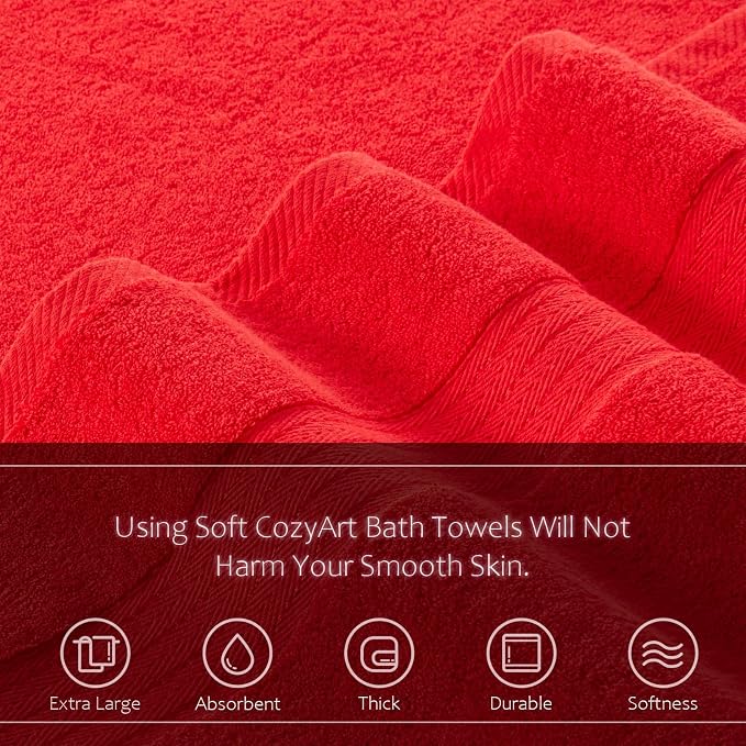 COZYART Red Hand Towels for Bathroom 4 Pcs, 13x30 Cotton Guest Hands Towel Set Super Soft Highly Absorbent Durable 650 GSM for Daily Use