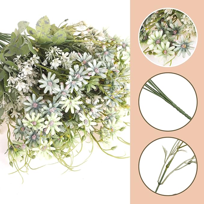 Artificial Flowers Wildflowers Silk Daisy Spring Fake Daisies Decoration Summer UV Resistant Colorful Mixed Bundles Faux Greenery Outdoor Plant Stem Filler for Home Decor Indoor Floral Arrangements