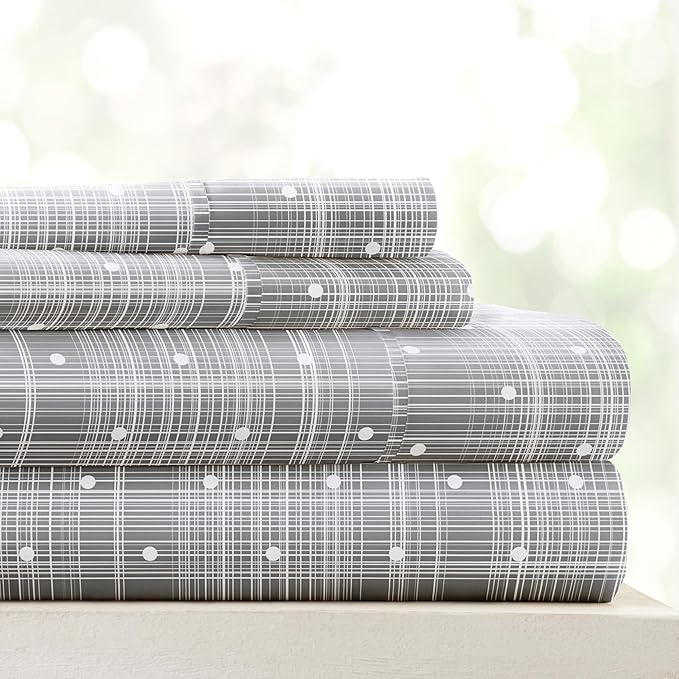 Linen Market Double-Brushed Patterned Microfiber California King Sheet Set 4 Piece – Oeko-TEX Certified Ultra Soft & Wrinkle-Free - 16" Deep Pocket Sheets Easy Care Cal-King Size - Polka Dot Gray