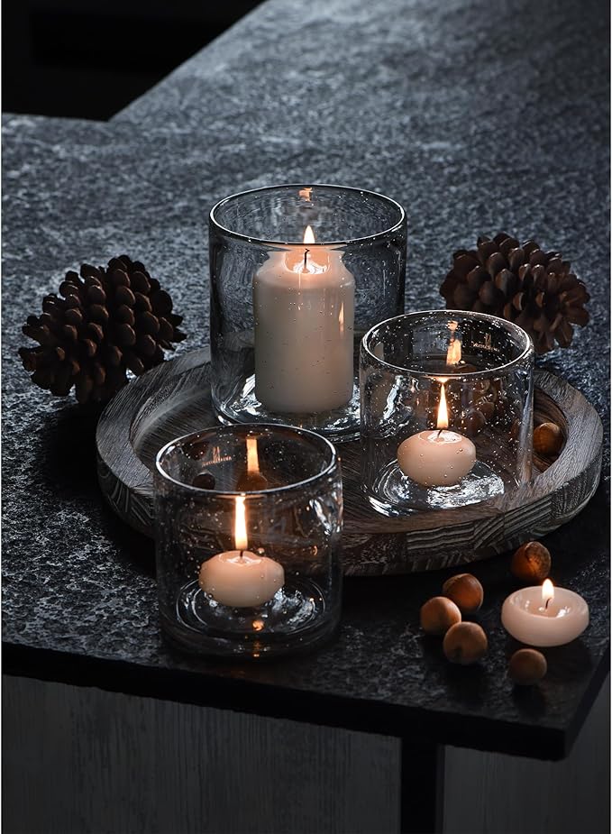 ARIAMOTION Glass Candle Holder Set 3 Clear Seeded Bubbles Modern Farmhouse Centerpieces Coffee Table Rustic Hurricane Cylinders Pillar Votive Tealight