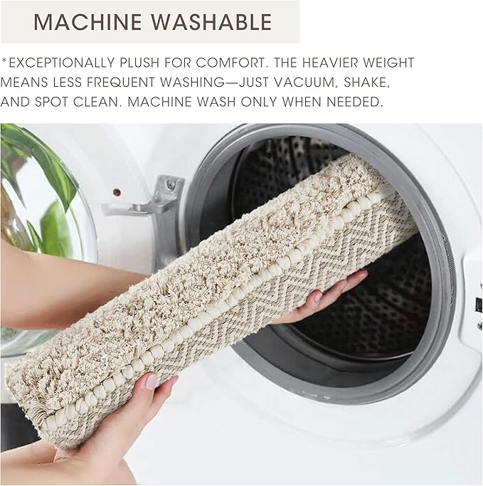 Ink+Ivy Bath Rug Hand-Woven Texture Shaggy Striped Soft & Water Absorbent, Boho Bathroom Décor Bath-Mats, Non-Slip Absorbent Quick Dry Mats for Tub, Shower Room, Asher, 20x32 Natural