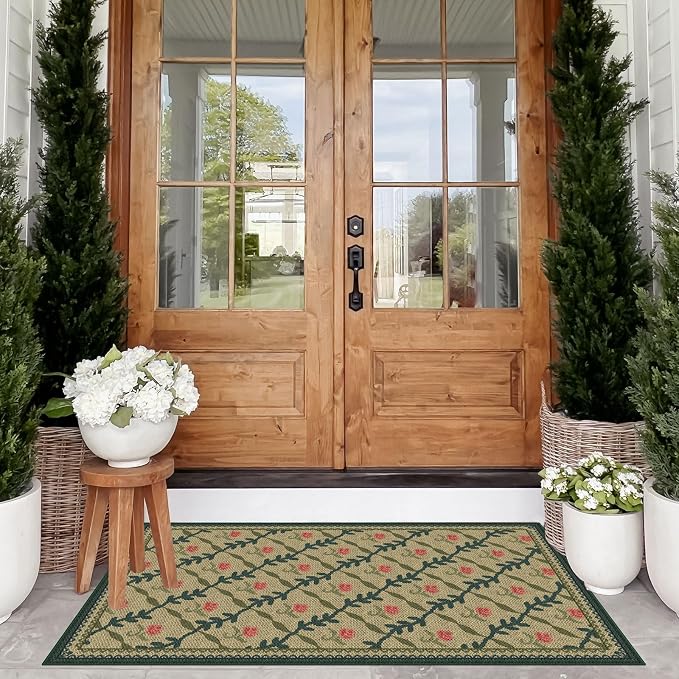Jute-Look Outdoor Rug - 28" x 43" Front Door Mat Indoor Outside Entrance Non-Slip Washable Outdoor Welcome Mats for Front Door Neutral Khaki Rugs for Entryway Kitchen Bedroom Front Porch Decor