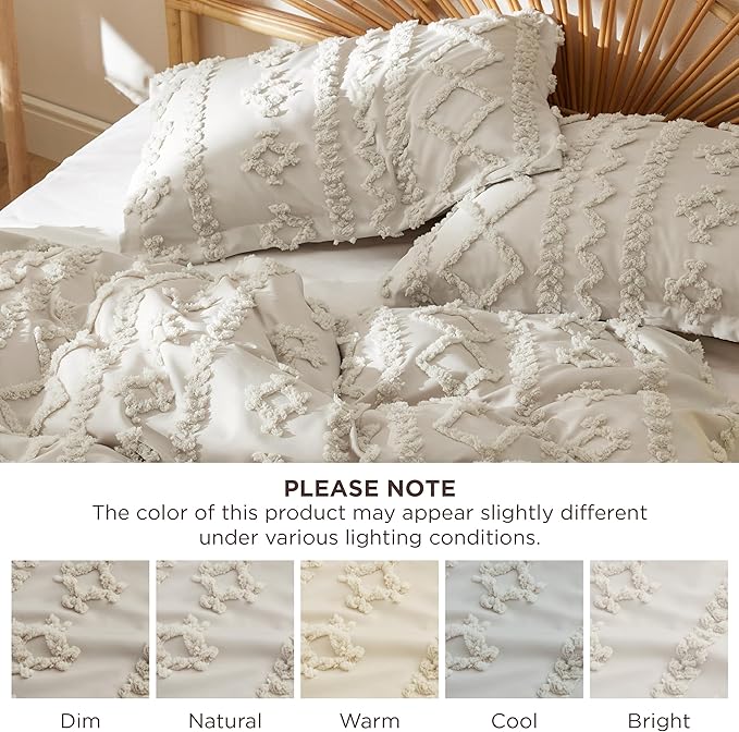 Bedsure Boho Duvet Cover King Size, Soft & Comfortable Elegant Design Boho Bedding for Decoration, Machine Washable Comforter Cover for All Seasons,Includes 1 Duvet Cover & 2 Pillow Shams,Linen