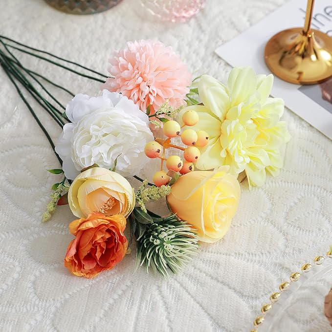 Artificial Flowers Combo, Fake Flowers for DIY Tables Centerpieces Baby Shower Bridal Shower Wedding Bouquet Arrangements Party Candle Holder Cake Decor Flower Home Decorations