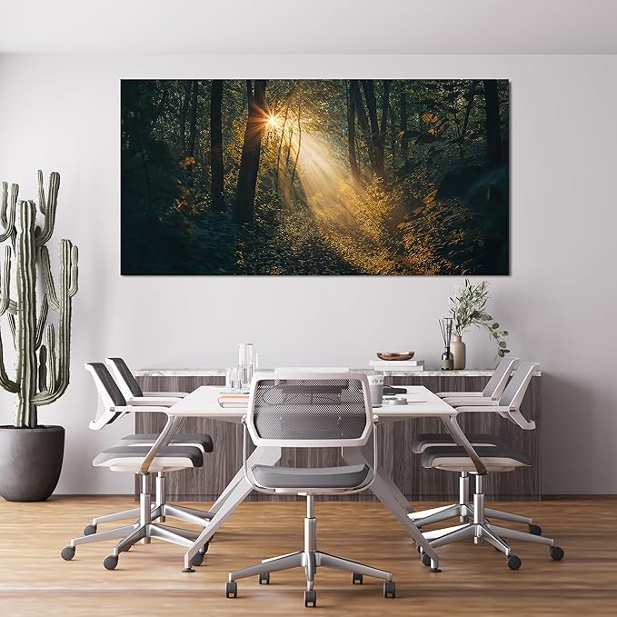 Canvas Wall Art Landscape Green Wall Art Sunny Forest Trail Wall Art Decor Artwork For Walls Decorations Pictures For Living Room Pictures For Bedroom Office Wall Decor 20" X 40" Ready to Hang