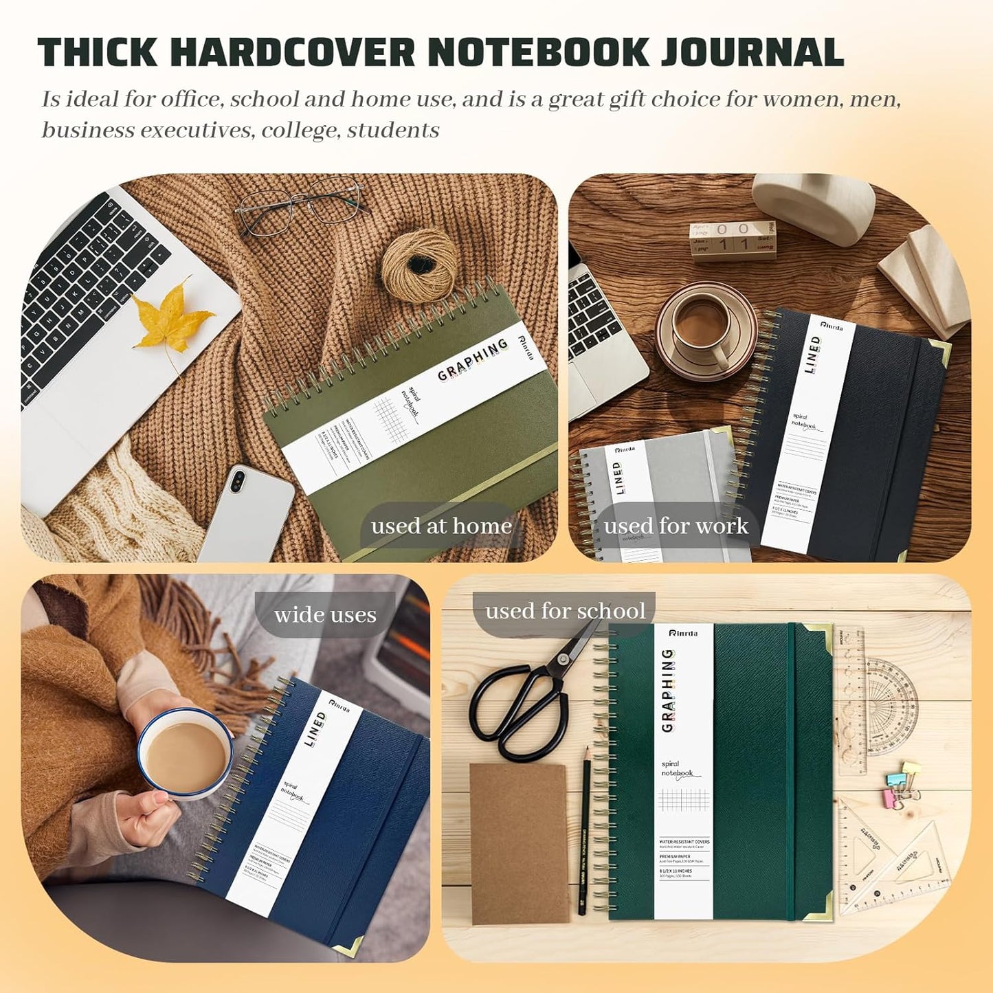 Skiennix Lined Spiral Journal - 300 Pages A4 Hardcover Notebook with Thick 100GSM Paper | Dark Green