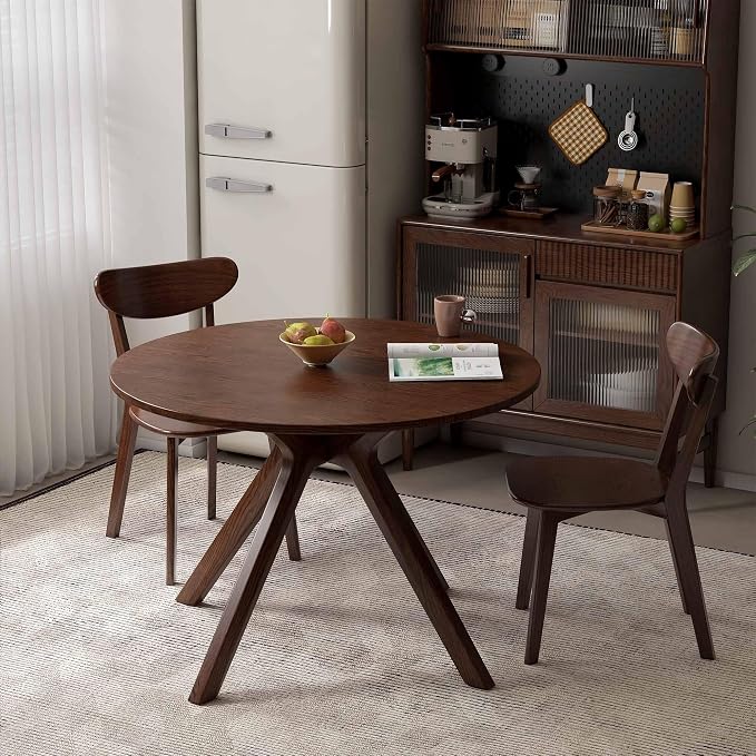YESWOOD 43.3’’ Round Dining Table for 4, Solid Wood Oak Kitchen Table with Intersecting Pedestal Base, Farmhouse Wooden Kitchen Table, Circle Dinner Table for Dining Room, Living Room, Office, Walnut