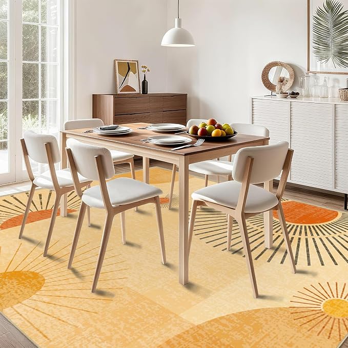 Sun Rug 3x5 for Living Room Mid Century Modern Area Rugs Machine Washable Boho Geometric Rug Non Slip Printed Low Pile Indoor Floor Carpet for Kitchen Bathroom Bedroom,Yellow