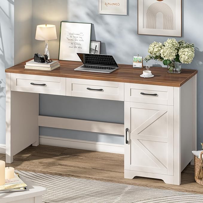 Farmhouse 59" Executive Desk,Computer Desk with 3 Drawers and Storage Cabinet,Workspace for Home Office and Study.