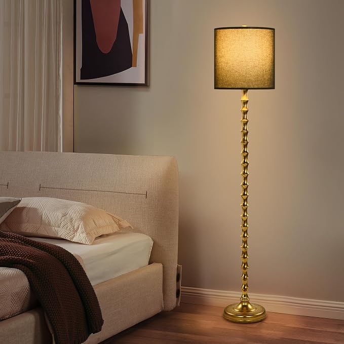 EUO 64.5" Black Gold Floor Lamp for Living Room, Brass Floor Lamps for Bedroom