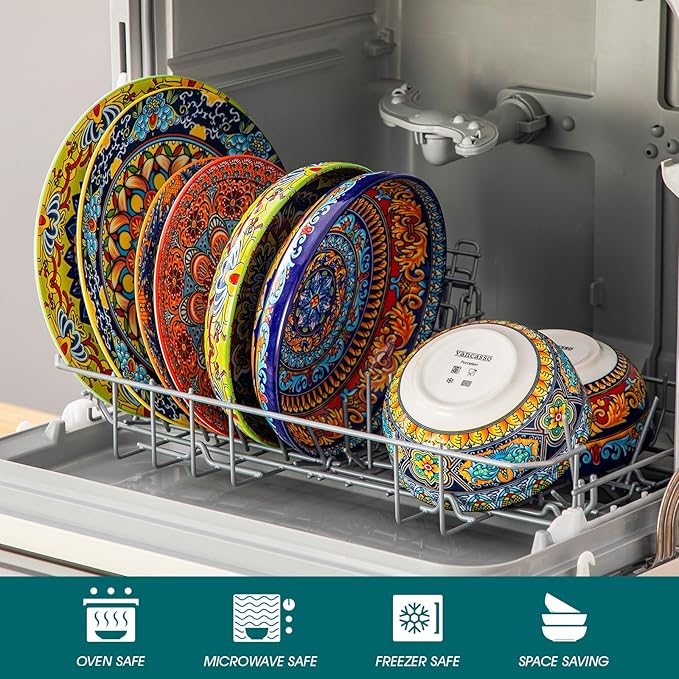 vancasso 24-Piece Dinnerware Sets,Plates & Bowls Sets Service for 6, Bohemian Porcelain Dishes Set for 6, Kitchen Dinner Set,Microwave & Dishwasher Safe, Scratch Resistant,Series KRVI