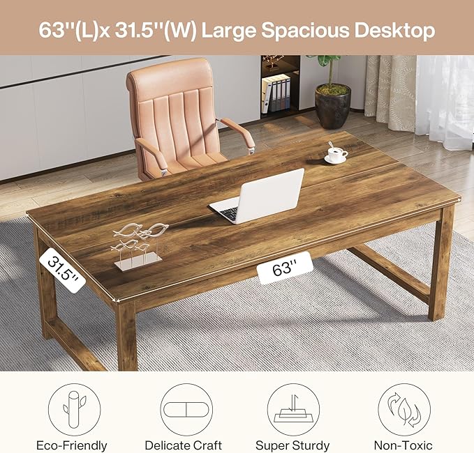 Tribesigns Modern Computer Desk, 63 x 31.5 inch Large Office Desk Computer Table Study Writing Table Workstation for Home Office, Brown Wood