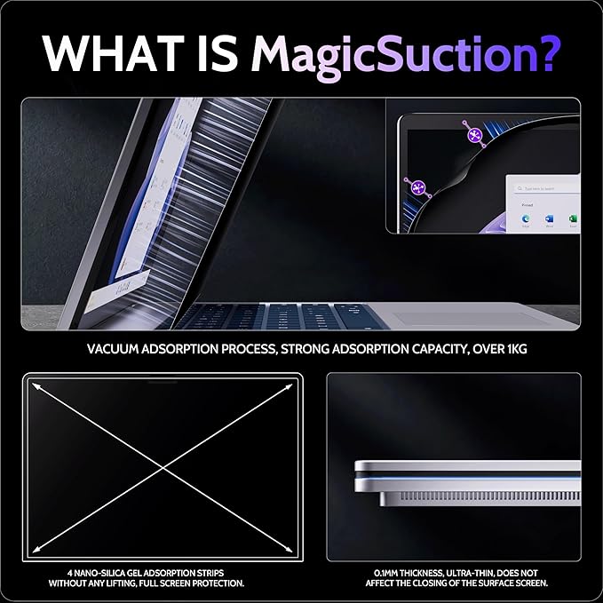 Peslv Privacy Screen for 14.4 Inch Surface Laptop Studio 2/1, MagicSuction™ Removable Anti Spy Black Protector, Glare Blue Light Filter for Microsoft Laptop Computer Monitor