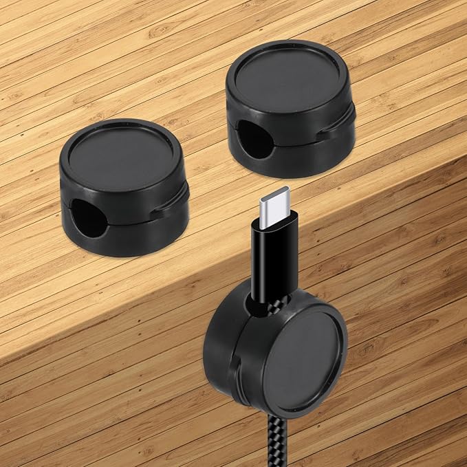 PATIKIL Cable Organizer Holder, 3 Pcs Magnetic Spring Desk Cable Management Clips Adhesive Cord Holder Keeper for Office Desktop Wall Car, Black