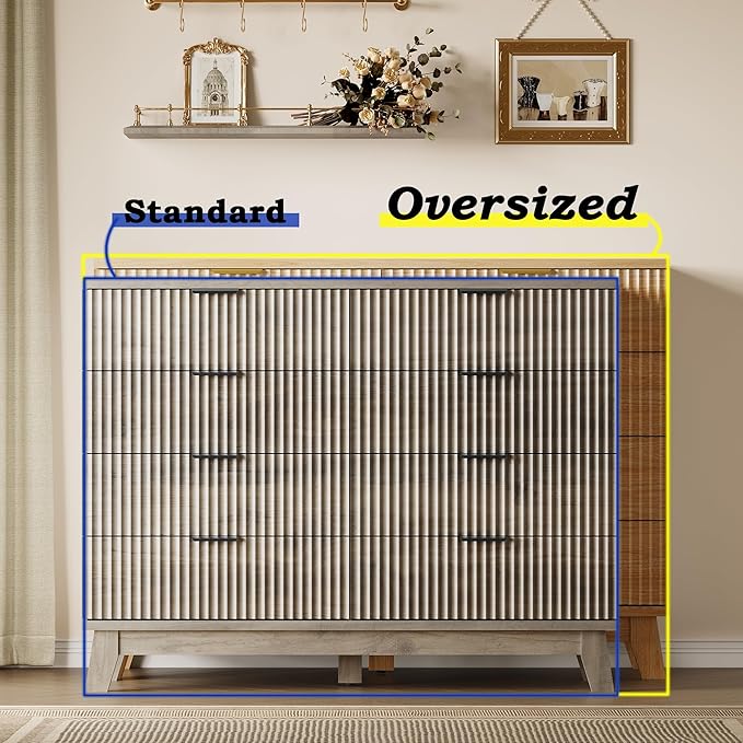 53" Tall Dresser for Bedroom, 8-Drawer Fluted Chest of Drawers, Modern Wood Highboy with Metal Slides and Handles, Anti-Tip Kit, Vertical Clothes Storage Organizer for Apartment, Closet