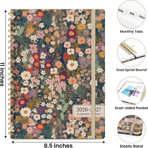Academic Planner 2026-2027 by [Brand Name] | Hardcover Monthly & Weekly Agenda - A4 (8.5" x 11") - Garden Design