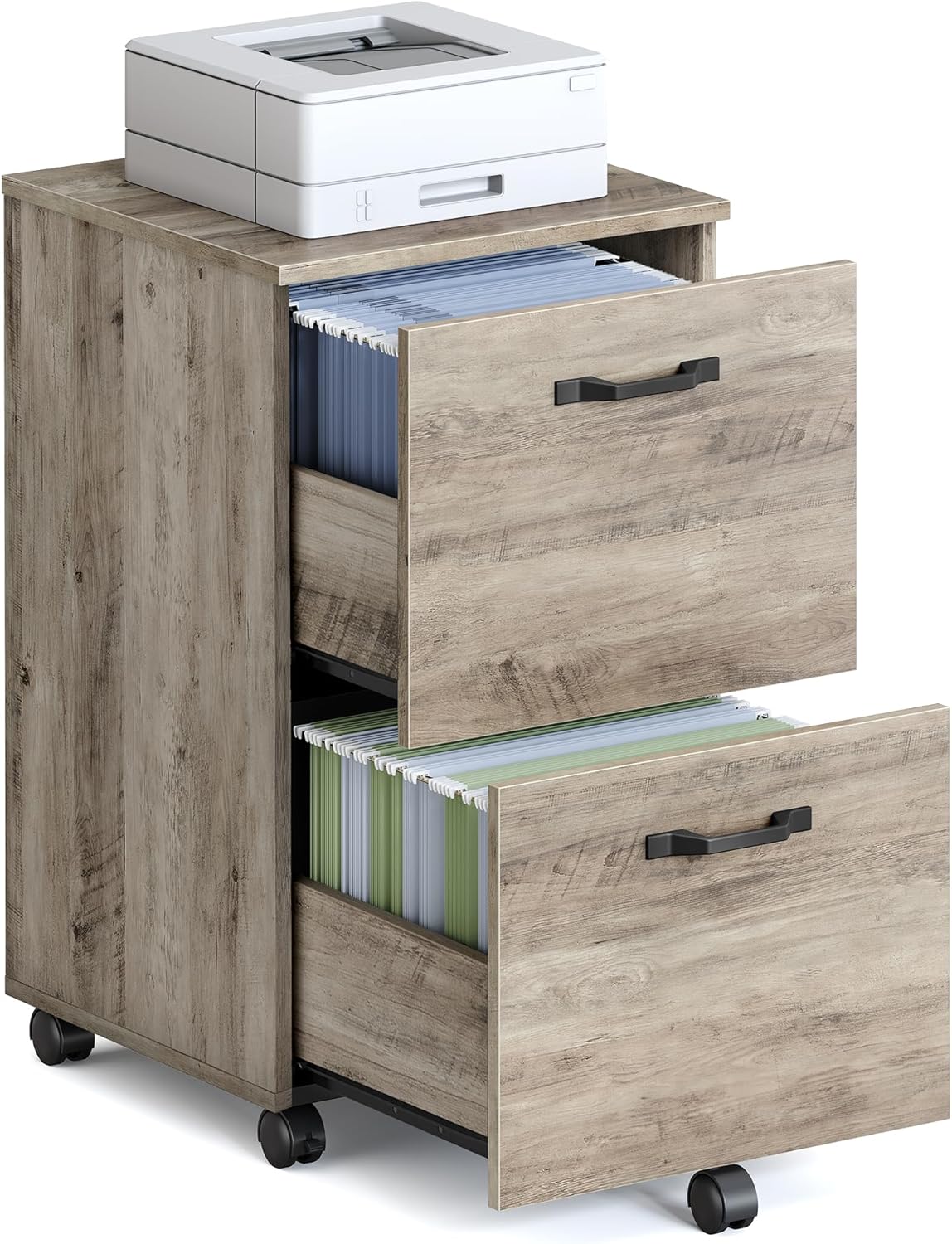 VASAGLE 2-Drawer File Cabinet - Compact Rolling Filing Cabinet for Home Office | A4 & Letter-Size, Heather Greige, 15.7 x 16.5 x 27.6 Inches