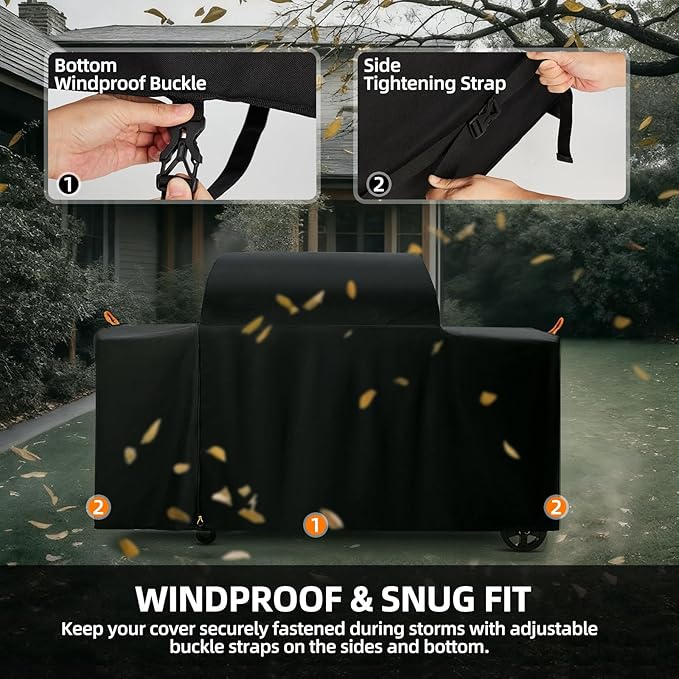 Waterproof Grill Cover for Traeger Woodridge Pro & Woodridge Elite Wood Pellet Smoker, with Additional Side Zipper, Full-Length 600D All Weather Outdoor Accessories Bac776 (Cover Only)