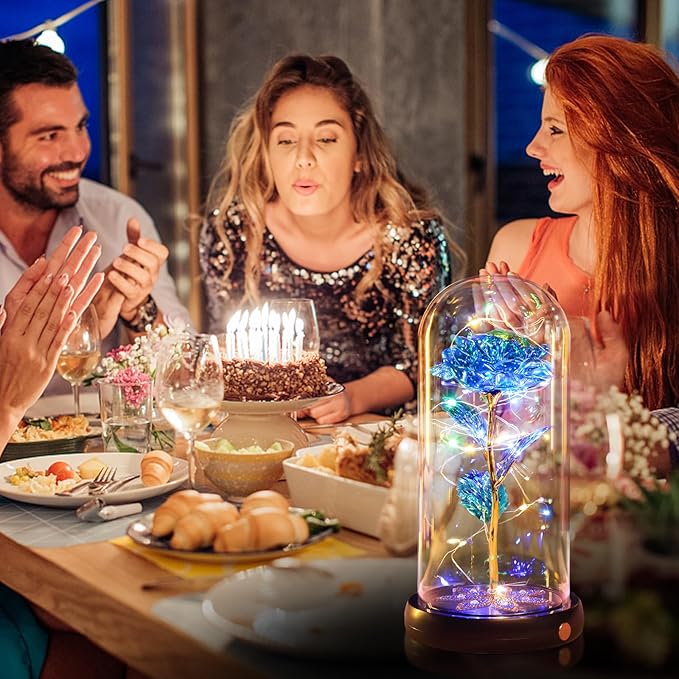 Beferr Birthday Gifts for Women Mom Rechargeable Galaxy Glass Roses Forever Preserved Flowers for Delivery Prime Smart Touch Light Up Rose in Dome Gift for Grandma Sister Wife Her Girlfriends Daughter