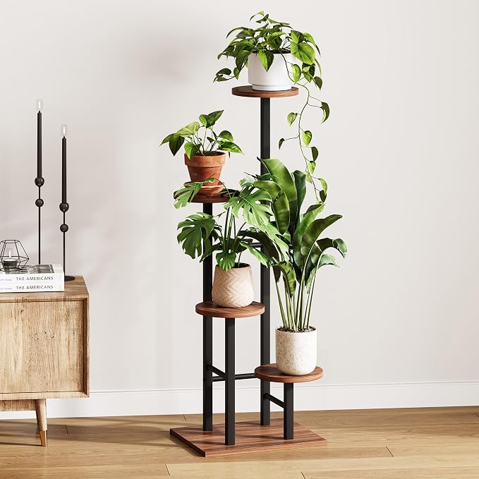 5 Tier Plant Stand Indoor, Corner Plant Shelf, Plant Shelves Organizer, Flower Stand for Multiple Plants, Tall Wood Plant Shelf Holder for Indoor, for Living Room, Balcony GPS108DR