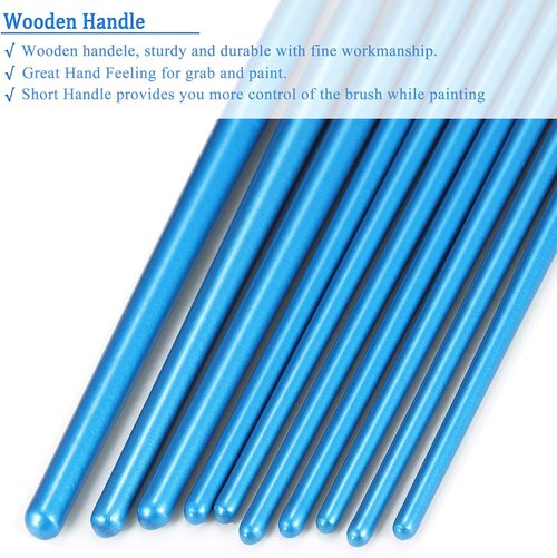 BOSOBO Paint Brush Set - 10 Pack of Pointed-Round Tip Brushes for Acrylic, Watercolor & Oil Painting - Blue
