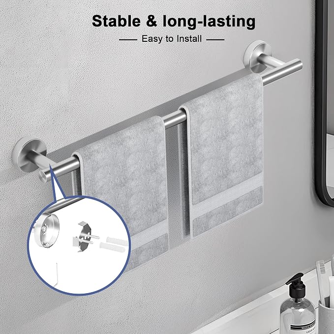 Brushed Nickel Towel Bar, 14 Inch Towel Racks for Bathroom Wall Mounted, SUS304 Stainless Steel Bathroom Towel Holder, Total Length 16.4 Inch Towel Bars