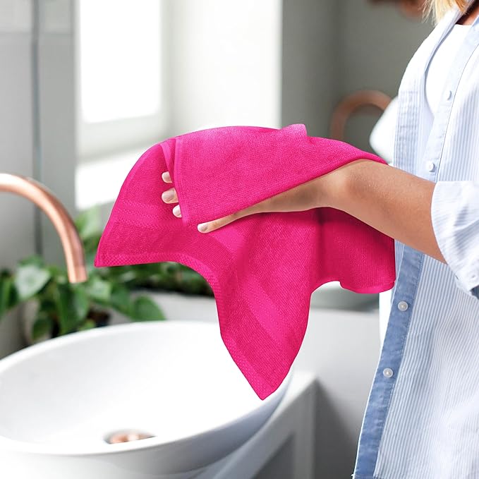 GLAMBURG Ultra Soft 6-Piece Hand Towel Set 16x28-100% Ringspun Cotton - Durable & Highly Absorbent Hand Towels - Ideal for use in Bathroom, Kitchen, Gym, Spa & General Cleaning - Hot Pink