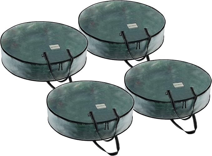 VENO 4 Pack Christmas Wreath Storage Container - 30 Inch Clear Wreath Bag, Christmas Garland and Holiday Decoration Organizers with Zipper and Durable Handles (Clear, 30"-4 Pack)