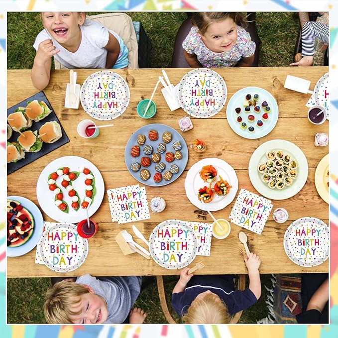 T-Antrix 40 Pcs Birthday Plates And Napkins Party Supplies, Disposable Happy Birthday Dots Design Paper Tableware Set Party Decoration Serves 20