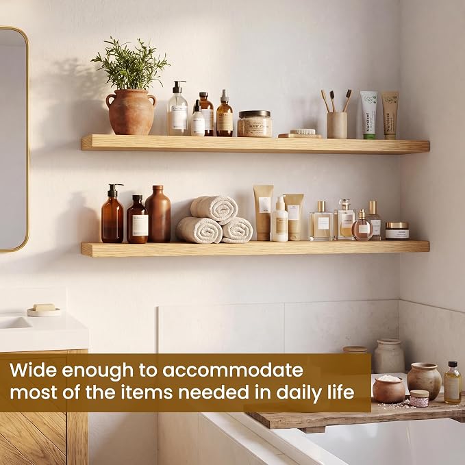 Dreamland Floating Shelves for Wall, Rustic Oak Floating Shelves for Bathroom|Bedroom|Kitchen, Deep Wall Mounted Book Shelf, Wood Storage Display Shelf for Home Decor, Set of 2