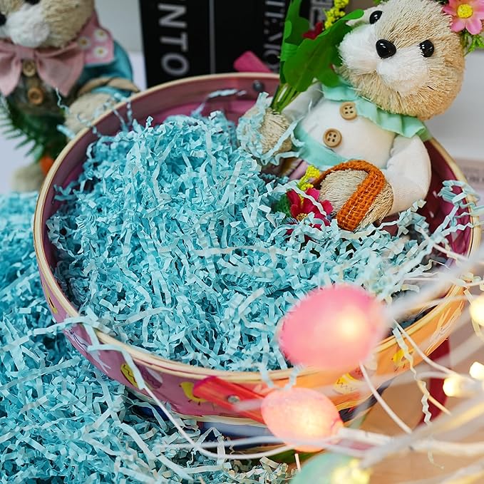 Uptotop 4 oz Blue Crinkle Cut Paper Shred Filler for Gift Basket Filling Birthday Wedding Christmas Thanksgiving Mother's Day