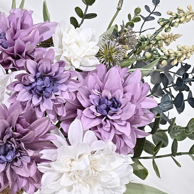 MARTINE MALL Fake Flowers in Vase, Faux Flowers in Vase, Dahlia Artificial Flowers in Vase Centerpiece Table Decorations Artificial Flower Arrangement for Home Dining Room Office Farmhouse