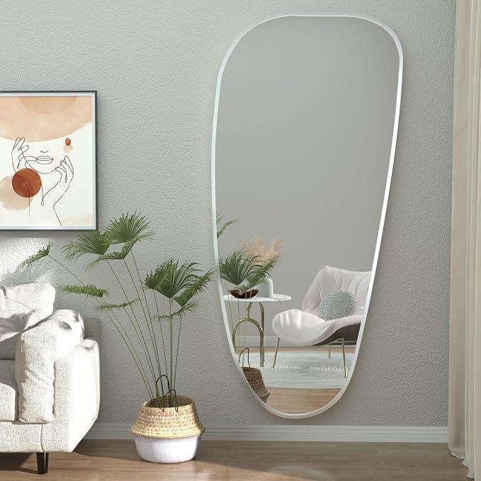 47"x22" Irregular Wall Mirror Silver Asymmetrical Shaped Aluminum Alloy Framed Mirror for Living Room Bathroom Bedroom Entryway Fireplace
