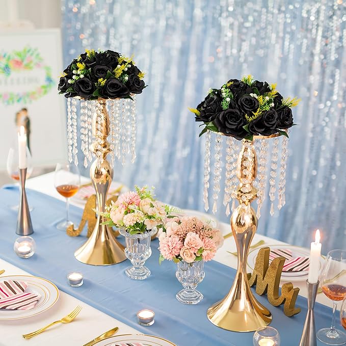 Flower Centerpieces for Wedding Tables: Halloween Table Decorations Black Flower Balls Centerpieces for Engagement Cerebration Party Gothic Center Pieces 2 Packs