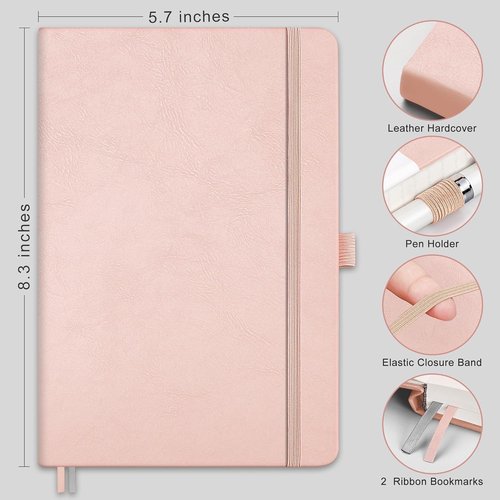 RETTACY Lined Journal Notebook - A5 Medium Size (5.7'' x 8.3'') | Leather Hardcover, 192 Numbered Pages, Rose Gold