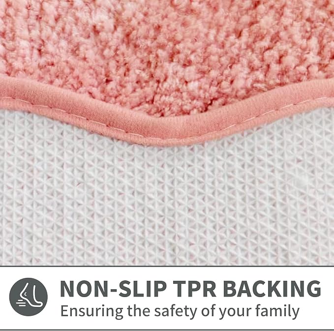 Scalloped Coral Pink Bathroom Rugs Mat,Non Slip Absorbent Quick Dry Bath Mats for Shower Room,Plush Microfiber Bath Rug for Bathroom Floor Washable Carpet for Shower Tub Sink Bedroom,16"x24"