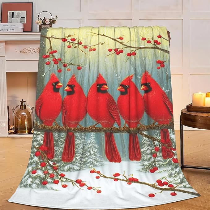 Cardinal Throw Blanket Red Bird Blanket Cardinal Soft Cozy Fleece Fuzzy Stuffed Plush Flannel Gifts for Girls Women Boys Kids Adults 60"X80"