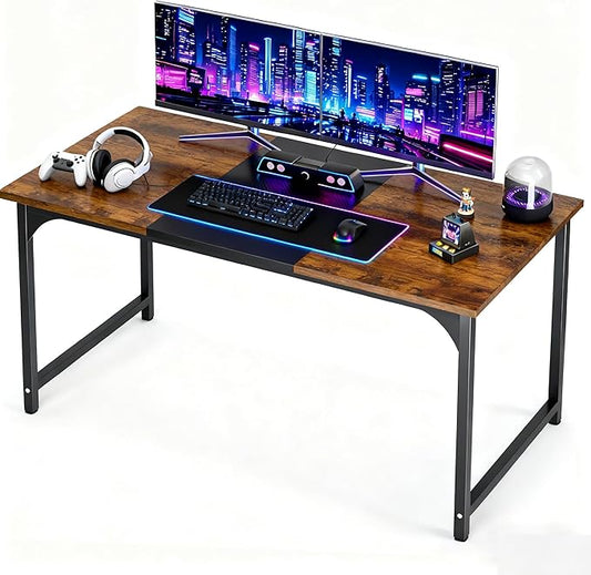 47inch Computer Desk with Deeper Carbon Fiber Desktop, Gaming Office Desk with Sturdy Metal Frame,Home Office Desk for Gaming, Working, Studying, Rustic Brown