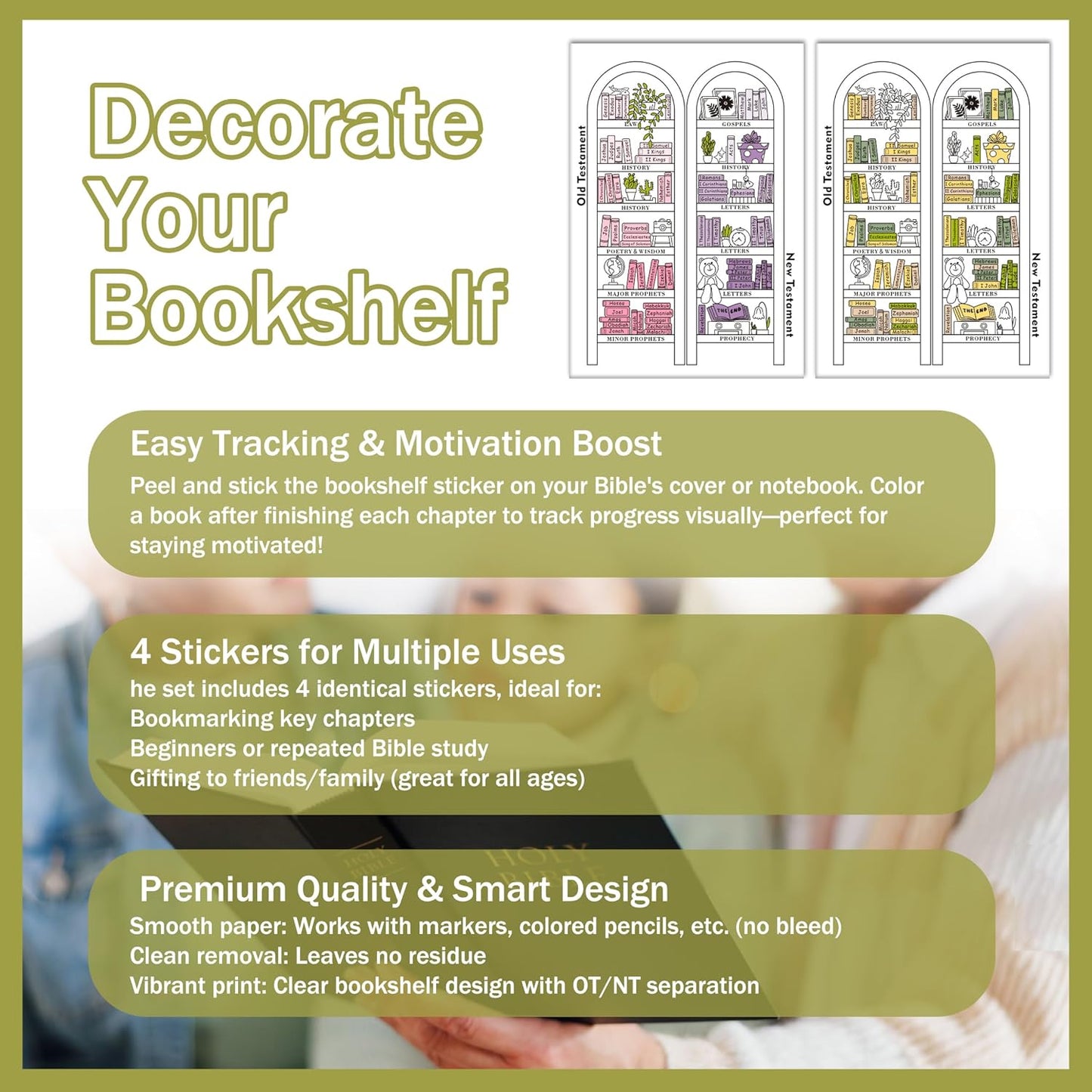 Skiennix Bible Reading Tracker Stickers - 8PCS Scripture Study Plan with Emergency Numbers & Coloring Dashboard