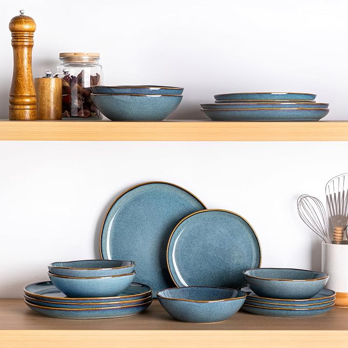 AmorArc Ceramic Dinnerware Sets,Handmade Reactive Glaze Stoneware Plates and Bowls Sets,Highly Scratch Resistant | Dishwasher & Microwave Safe Dishes Set,Service for 4 (12pc)