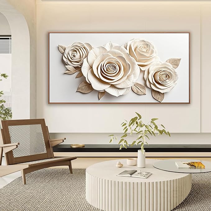 Framed White Flower Wall Art Living Room Home Wall Decor Modern Canvas Art Wall Decor 29 x 58 Inches Large Flower Wall Art Elegant Picture For Bedroom Office Artwork