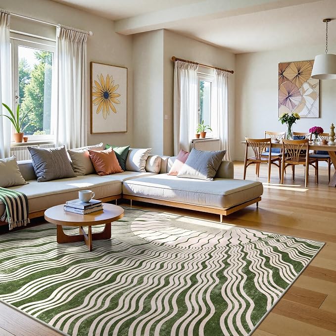 Hedlive Boho 8x10 Area Rugs, Soft Washable Rugs 8x10 Green Rugs for Living Room, Ultra-Thin Non-Slip Bedroom Rug Classroom Rug Large Carpet for Nursery Dining Room (8x10ft,Green/Multi)