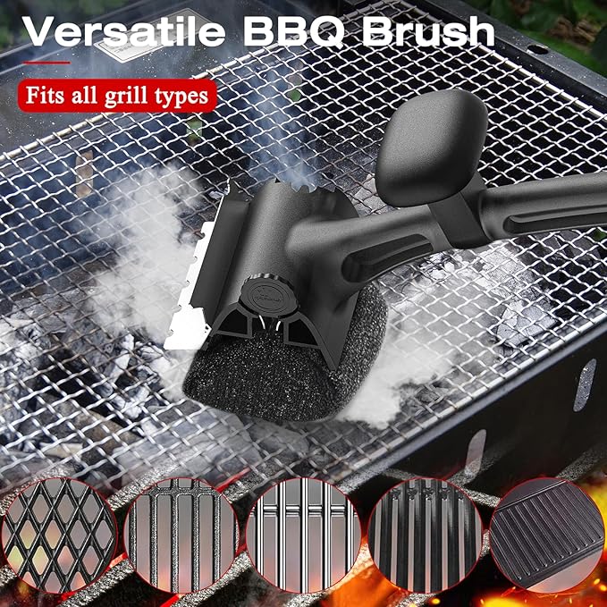 TMEDW Grill Brush for Outdoor BBQ - Replaceable Bristle Free Heading + Reinforced Scraper - Safe BBQ Accessories for Porcelain/Gas/Charcoal/Smoker/Cast Iron Grill - Cleaning Brush(Black)